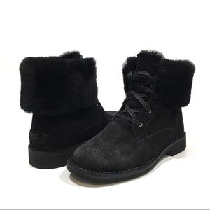UGG Weylyn Shearling Cuff Ankle Boots -Black Suede -US 9.5 -NEW